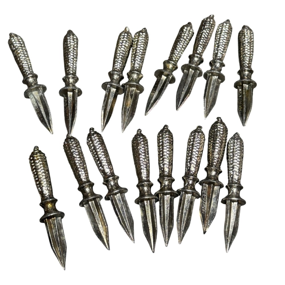 Vintage‎ Corn Cob Holders Set of 16 Patented Silver Metal Skewers Picks 8 pair